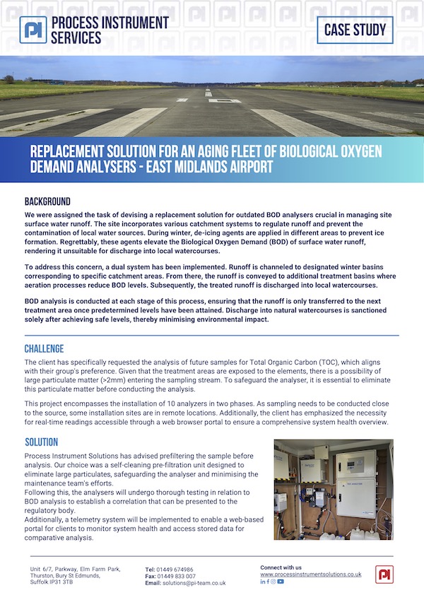 Replacement solution for an aging fleet of Biological Oxygen Demand analysers - East Midlands Airport