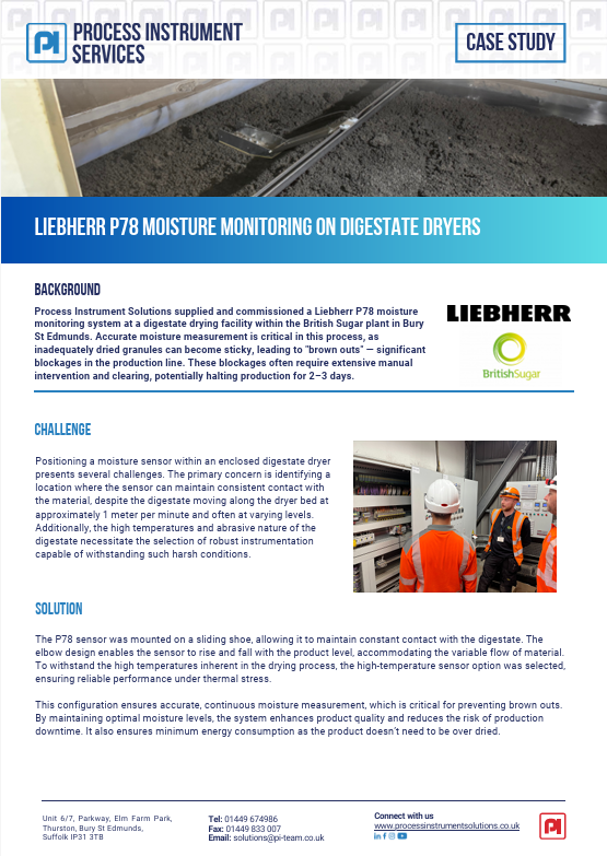 Liebherr P78 Moisture Monitoring on Digestate Dryers