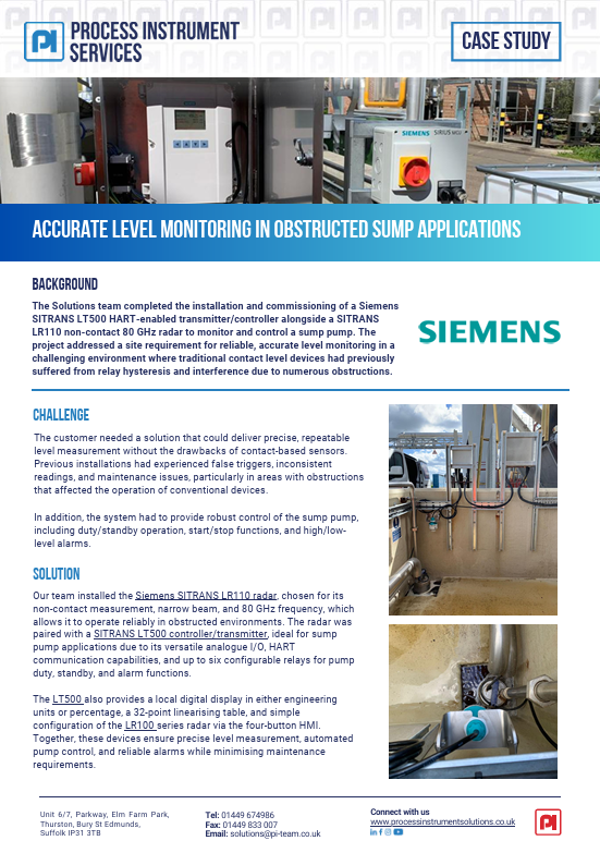 Accurate Level Monitoring in Obstructed Sump Applications