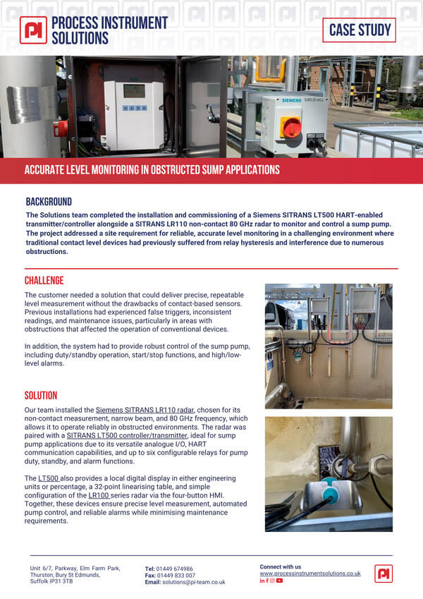 Accurate Level Monitoring in Obstructed Sump Applications