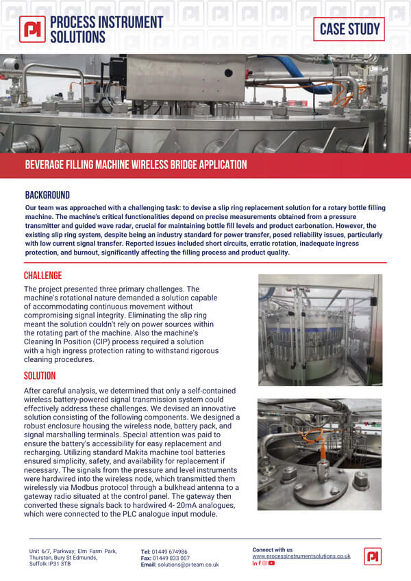 Beverage Filling Machine Wireless Bridge Application